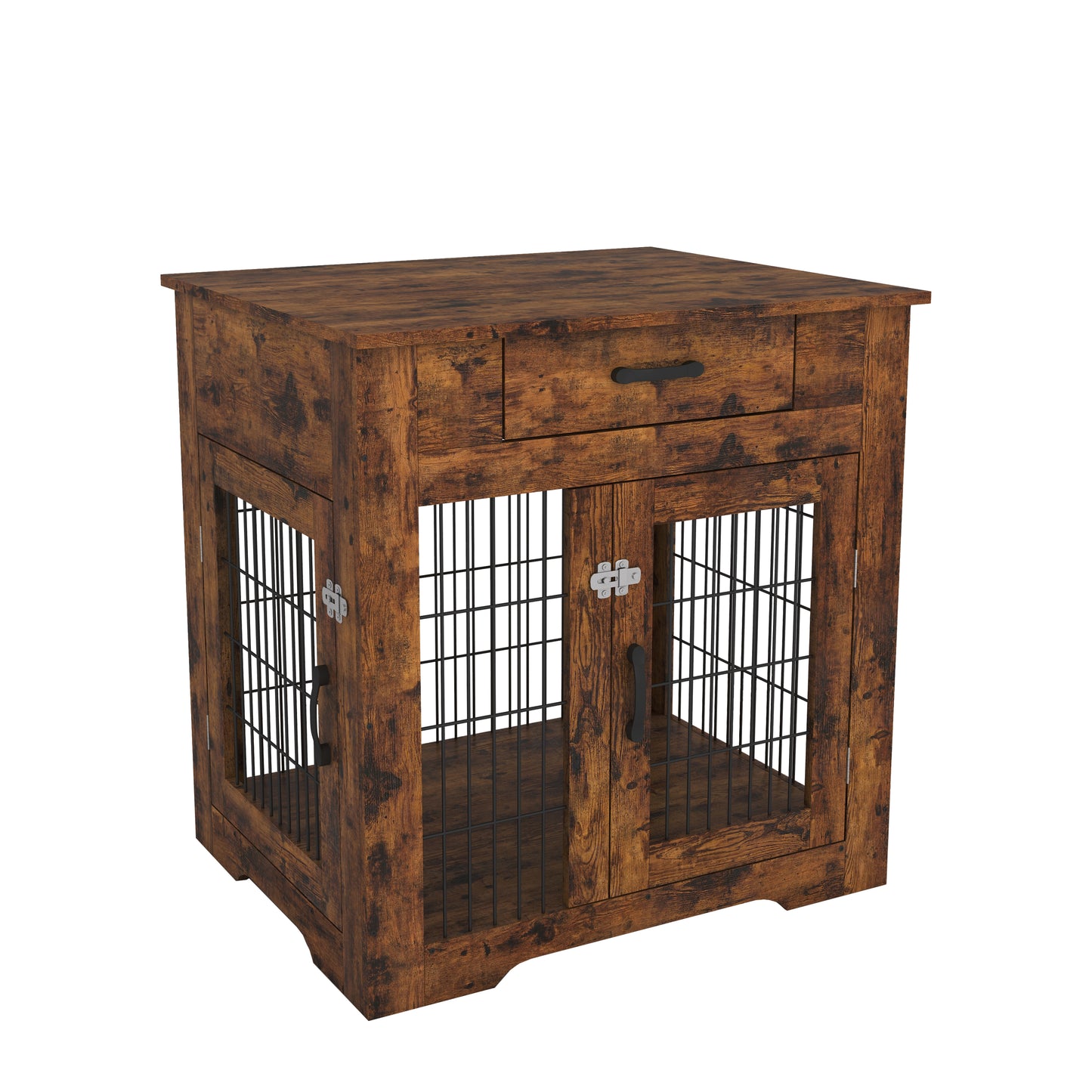 Furniture Style Dog Crate End Table with Drawer, Double Door Pet Kennels for Indoor Use - Rustic Brown, 29.92'' W x 24.8'' D x 30.71'' H