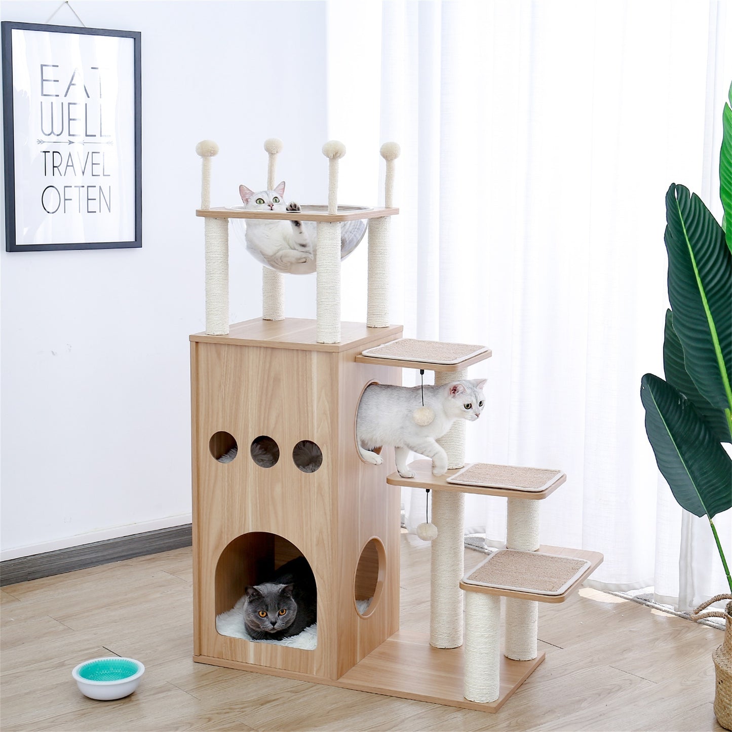 Cat Tree Modern Cat Tower with Fully Sisal Covering Scratching Posts, Deluxe Condos, Large Space Capsule Nest - Ultimate Feline Play and Rest Haven