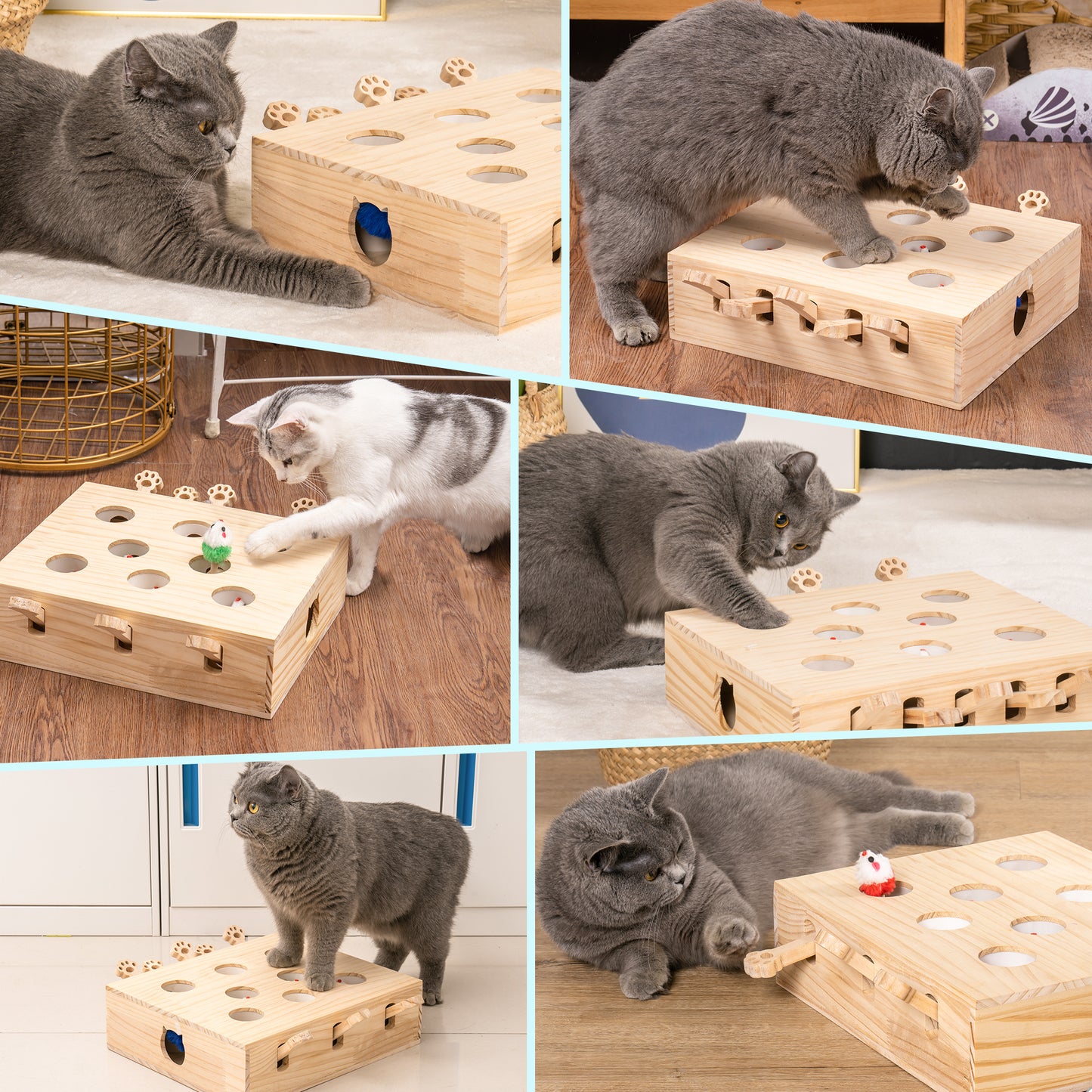 Interactive Whack-a-mole Solid Wood Cat Toy for Endless Fun, Stimulating Exercise, and Mental Stimulation - Suitable for Cats of All Sizes, Natural Wood Color