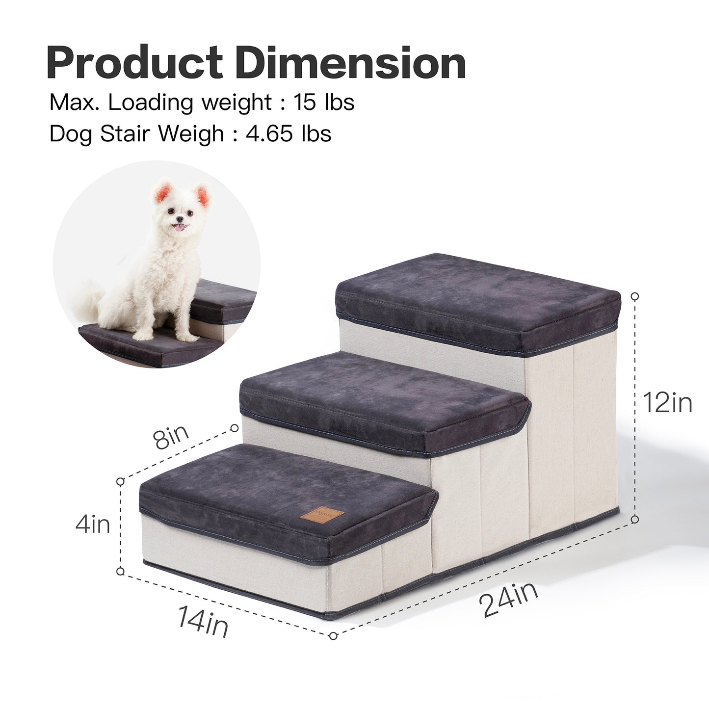 3-Tier Foldable Dog Stairs for Small to Medium Dogs - Pet Steps with Ladder Storage for Bed, Sofa, Couch - Convenient and Versatile Stepper with Foldable Design - Available in Various Sizes and Colors