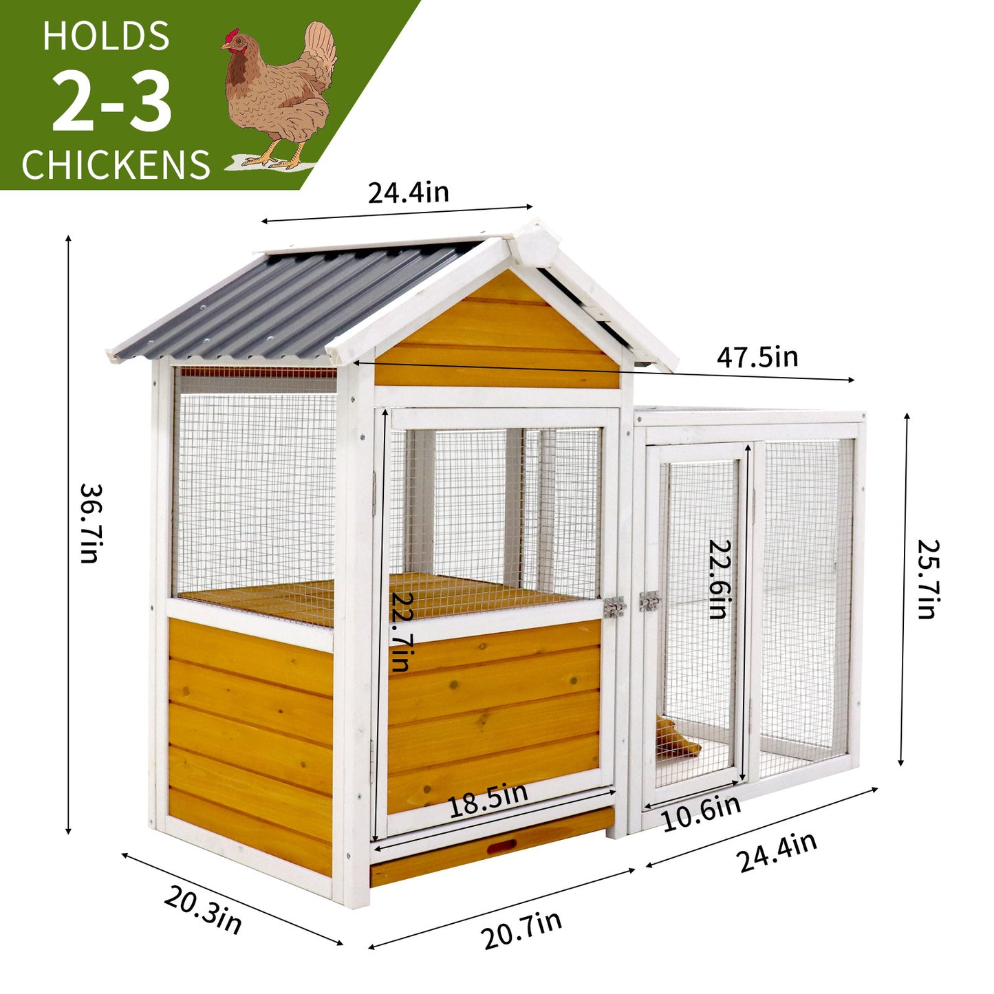 Large Outdoor Chicken Coop - Wooden Duck Coop with Nest Box, Bird Cage, Rabbit Cage - Waterproof PVC Board (Yellow Brown Gradient 80")