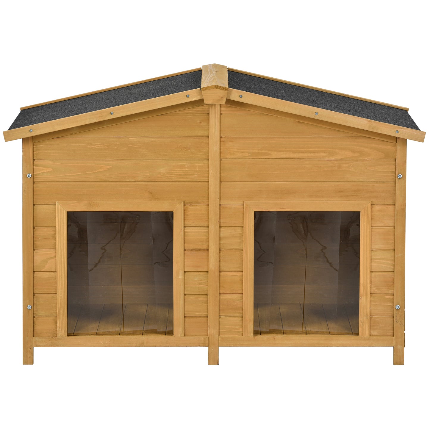 Large Wooden Dog House Outdoor, Indoor Dog Crate - Cabin Style, 2 Doors, Porch - 47.2" Size