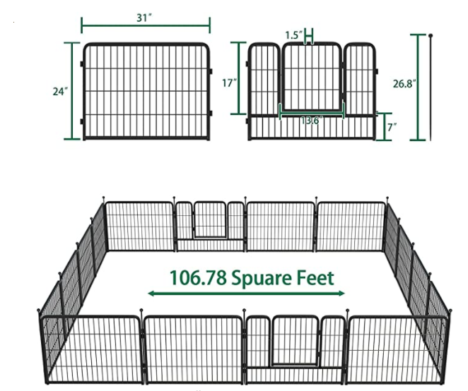 Dog Pen Indoor, 16 Panels 24-inch-high Playpen for Small/Medium/Puppy Dogs - Heavy Duty Metal Pet Fence Outdoor Enclosure Kennel for RV Camping Play Yard - Ideal for Rabbits, Ducks - Size: 24 inches