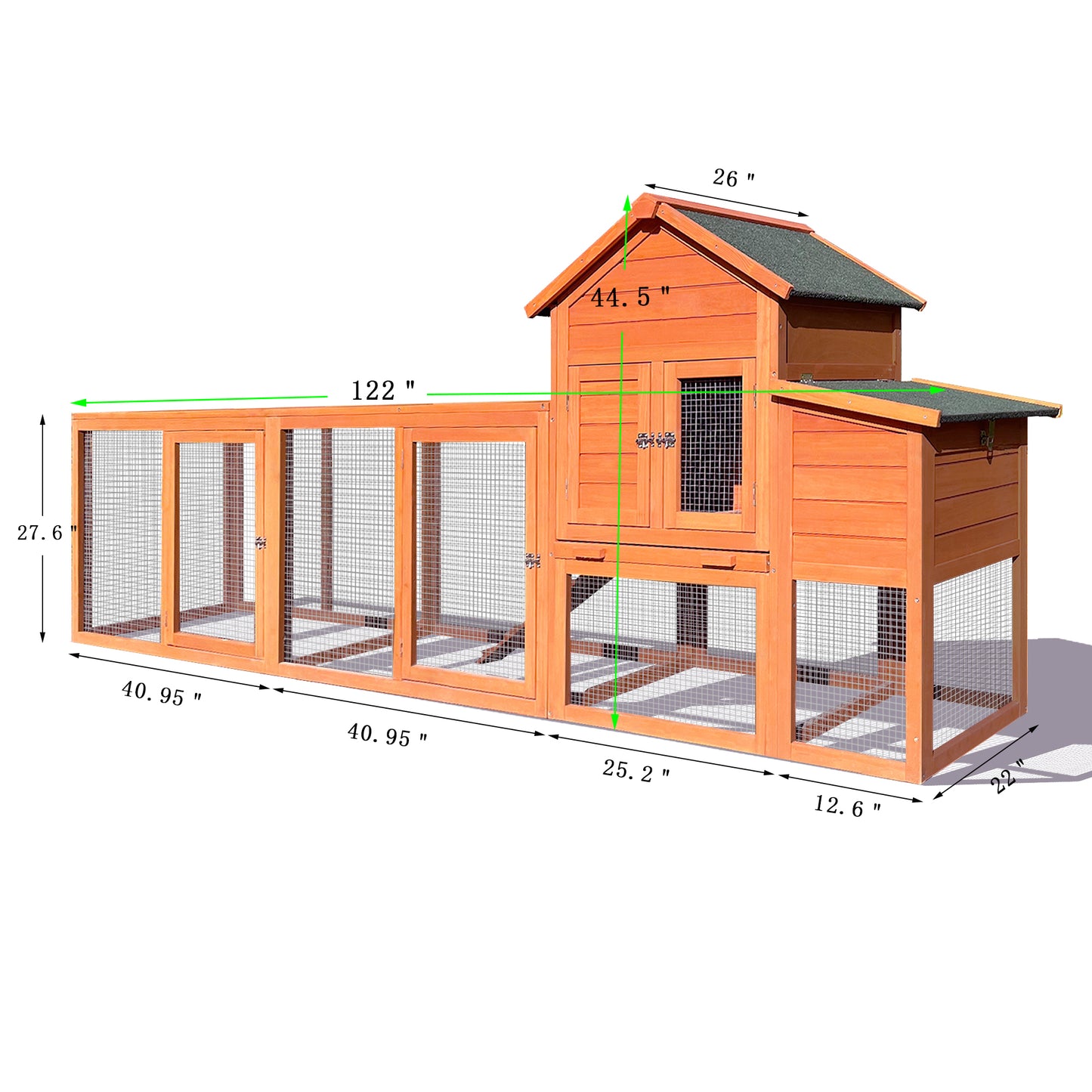 122" Large Wooden Chicken Coop | Outdoor Hen House with Nest Box & Wire Fence Poultry Cage | Spacious & Secure | Natural Wood Finish | 122" x [Dimensions]