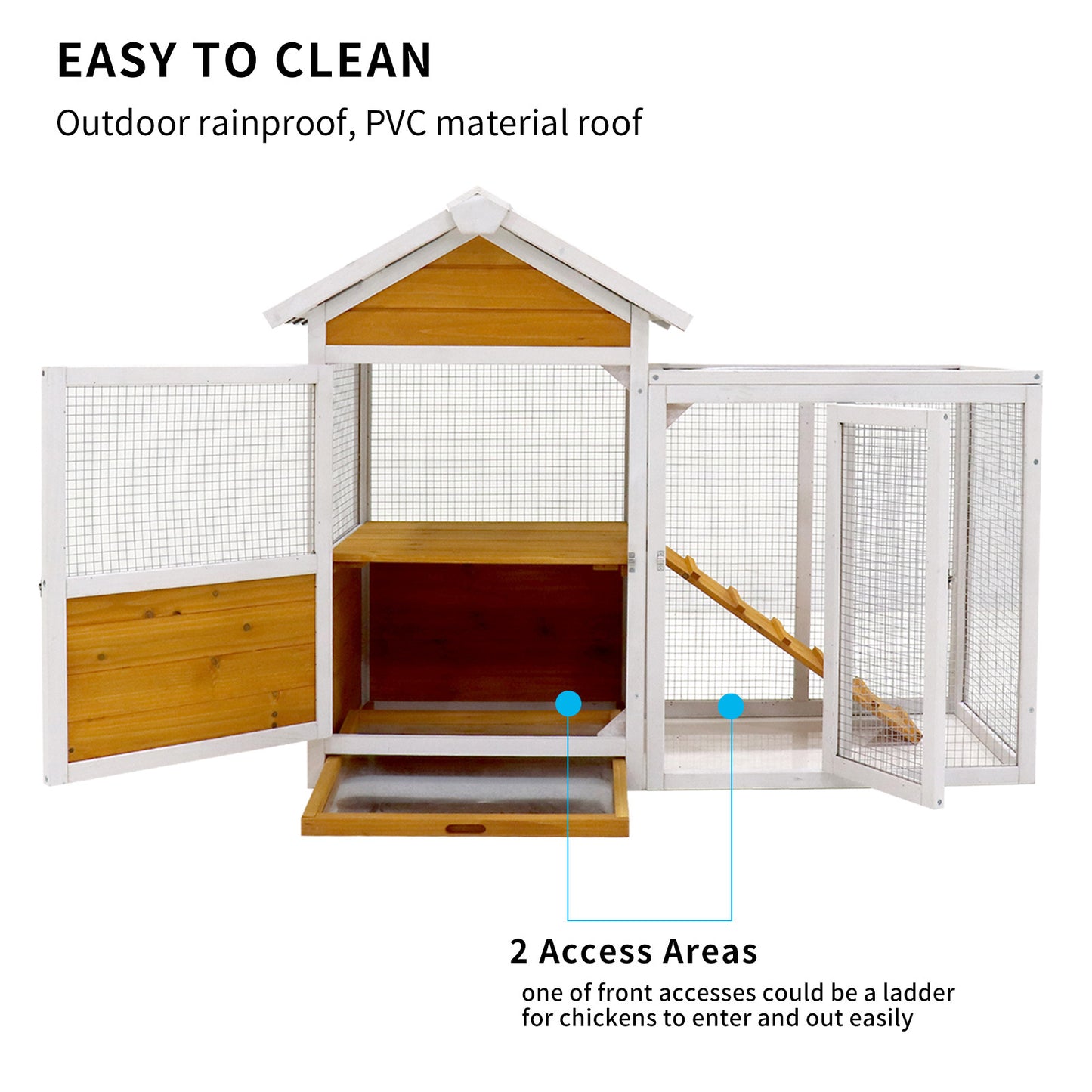 Large Outdoor Chicken Coop - Wooden Duck Coop with Nest Box, Bird Cage, Rabbit Cage - Waterproof PVC Board (Yellow Brown Gradient 80")