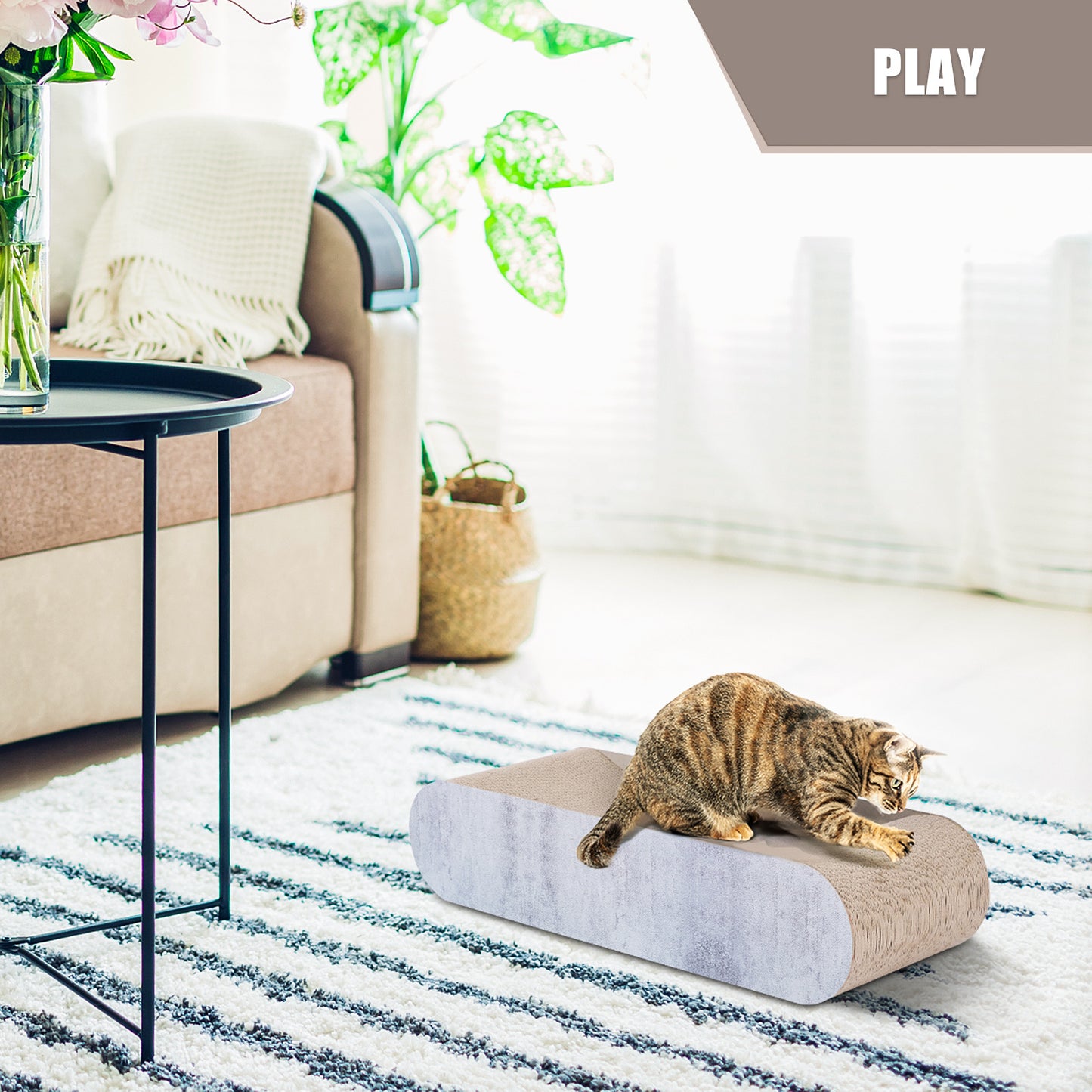 Fluffydream Cat Scratcher: Cardboard Lounge Bed, Bone Shape Design, Recyclable Corrugated Scratching Pad, Reversible, Grey