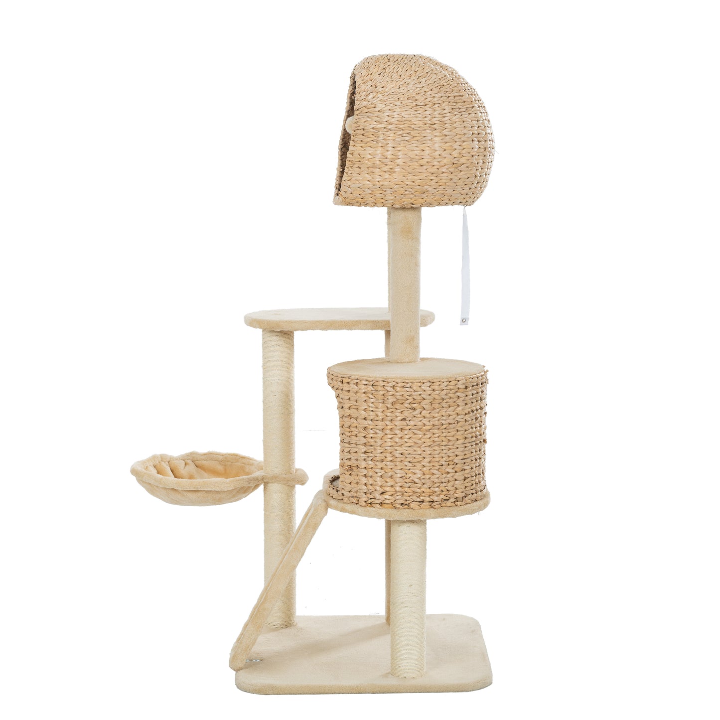 59-Inch Cat Tower for Indoor Cats, Plush Multi-Level Cat Condo with 2 Perches, 2 Caves, Cozy Basket and Scratching Board, Beige