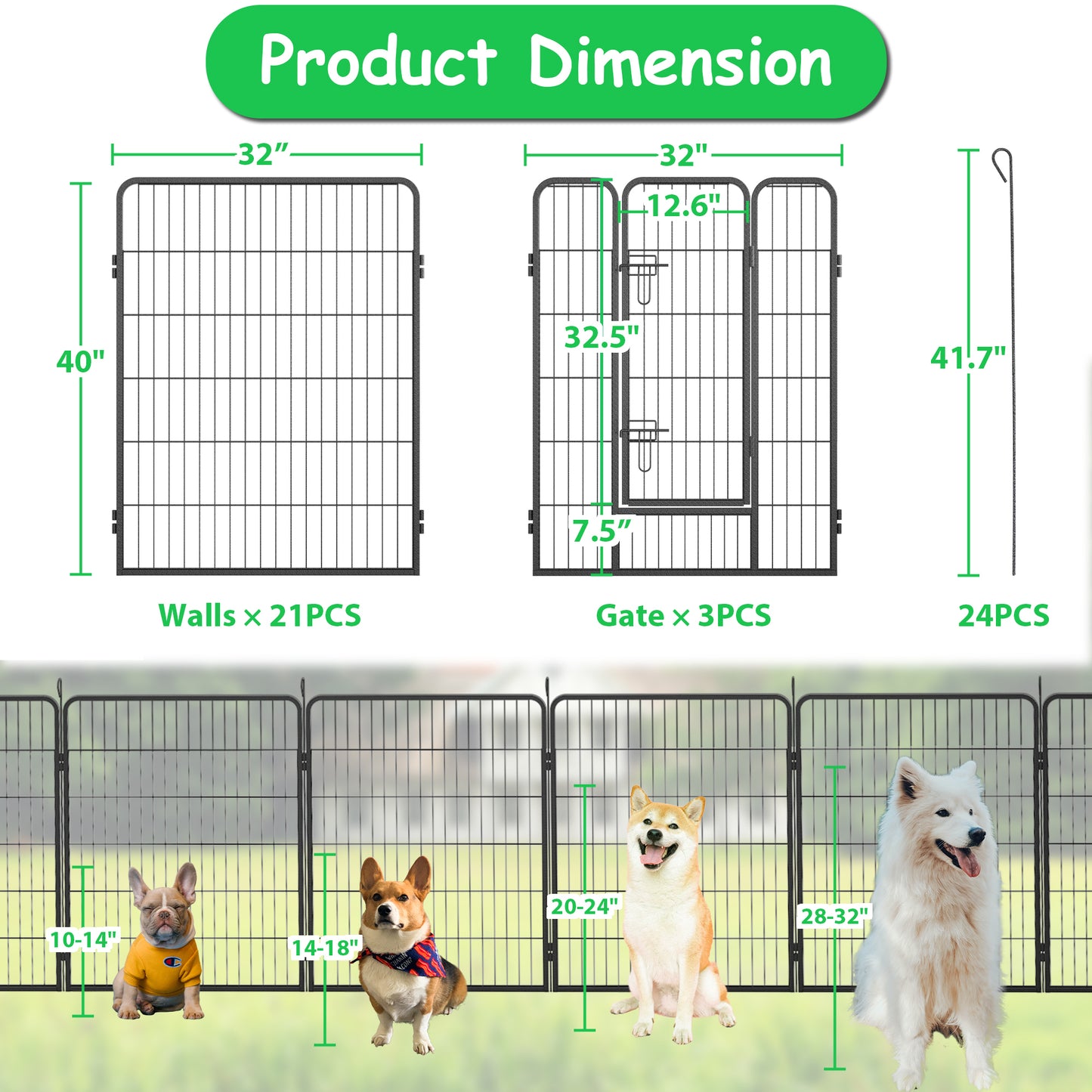 Foldable 24 Panels Dog Playpen - 40" Height Pet Enclosure Outdoor Fence with Lockable Door for Large/Medium/Small Dogs. Puppy Playpen for RV, Camping.