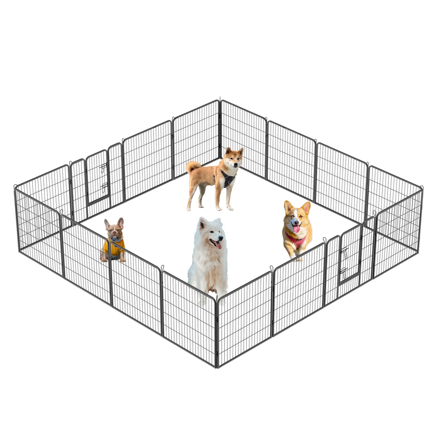 32" Height Foldable Dog Playpen with 16 Panels - Heavy Duty Metal Portable Dog Fence with Doors for Large/Medium/Small Pets. Anti-Rust Exercise Dog Pen for RV Camping Yard - Indoor/Outdoor Use.