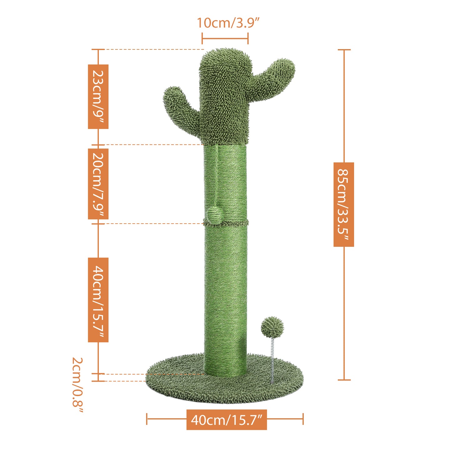 Large Cactus Cat Scratching Post with Natural Sisal Ropes - Green Cat Scratcher for Cats and Kittens | Durable and Stylish | Promotes Healthy Scratching Habits | Space-Saving Design | 220 Letters