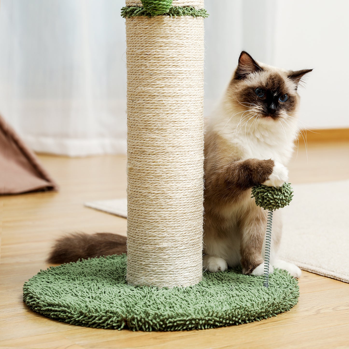 Large Cactus Cat Scratching Post with Natural Sisal Ropes, White - Ideal Cat Scratcher for Cats and Kittens, Sturdy and Durable Design