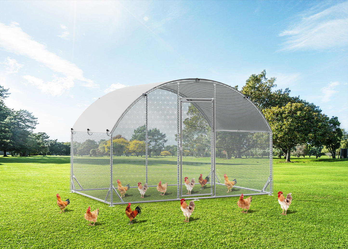 Large Metal Chicken Coop Upgrade Tri-Supporting Wire Mesh Chicken Run with Water-Resistant & Anti-UV Cover Outdoor Pen for Ducks, Rabbits, and Chickens (10'W x 6.5'L x 6.5'H)