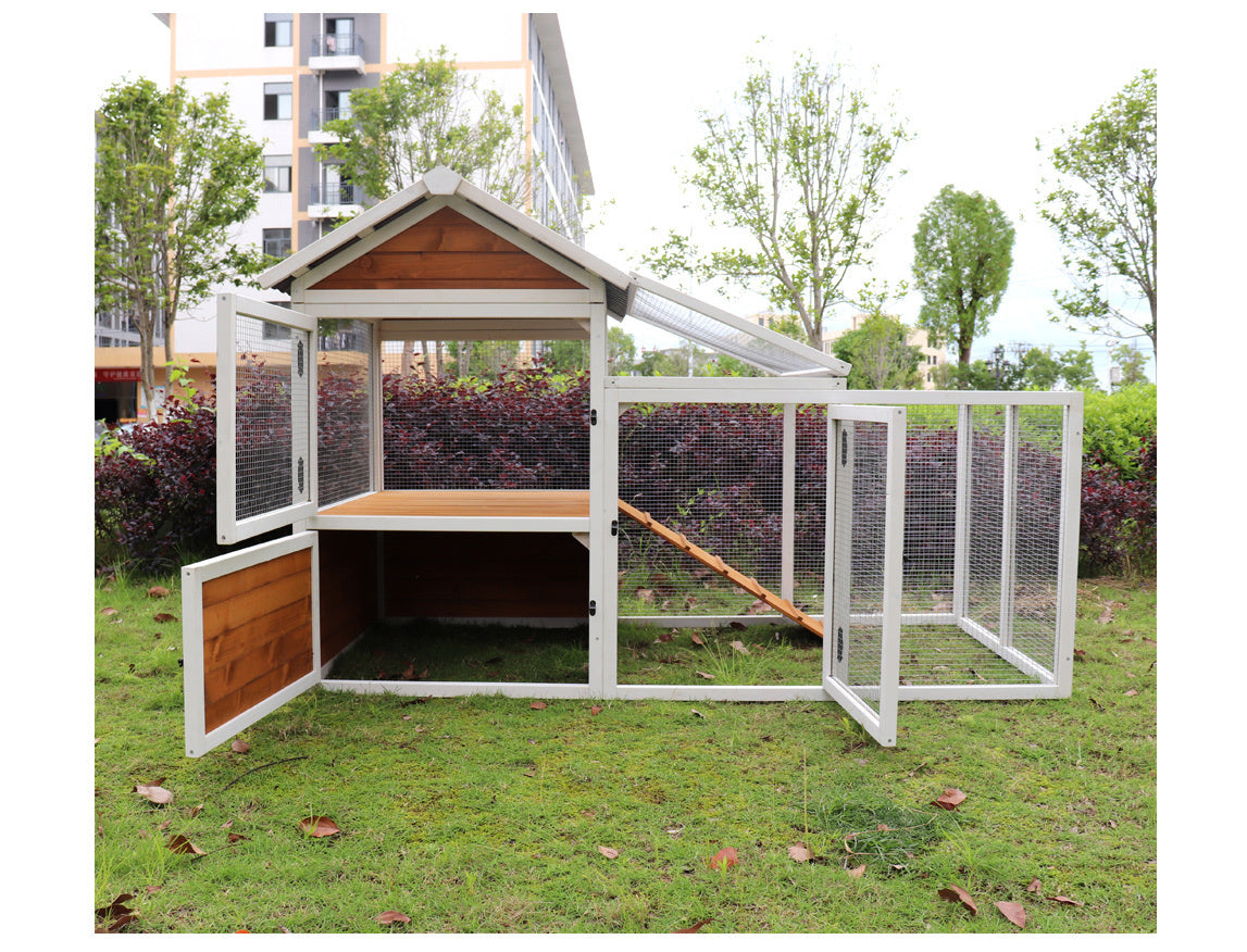 Large Outdoor Chicken Coop - Wooden Duck & Bird Cage with Nest Box - Waterproof PVC Board (Yellow Brown Gradient, 80")