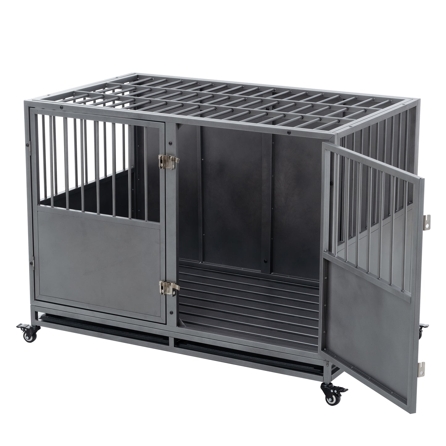 48-Inch Heavy Duty Dog Crate: Durable, Secure, & Spacious for Large Dogs | Easy Assembly | Rust-Resistant | Removable Tray | Two-Door Design | Black