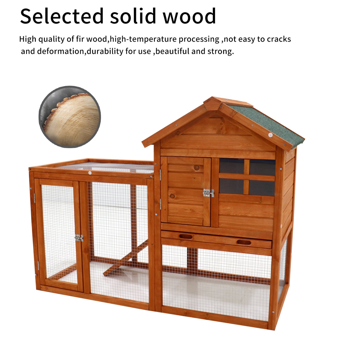 Deluxe Wooden Chicken Coop Hen House Rabbit Wood Hutch Poultry Cage Habitat (Natural) - Spacious and Sturdy Coop for Hen and Rabbit Shelter with Natural Wood Finish, Ideal for Poultry and Small Animals