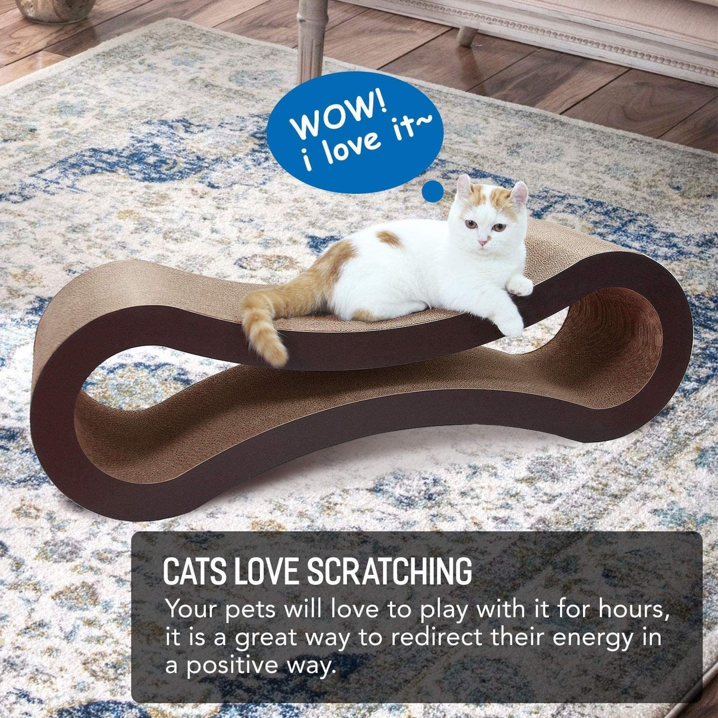 FluffyDream Cat Scratcher Cardboard - Infinity Shape, Curved Design, Scratching Pad House Bed Furniture Protector - Choose Your Color and Size