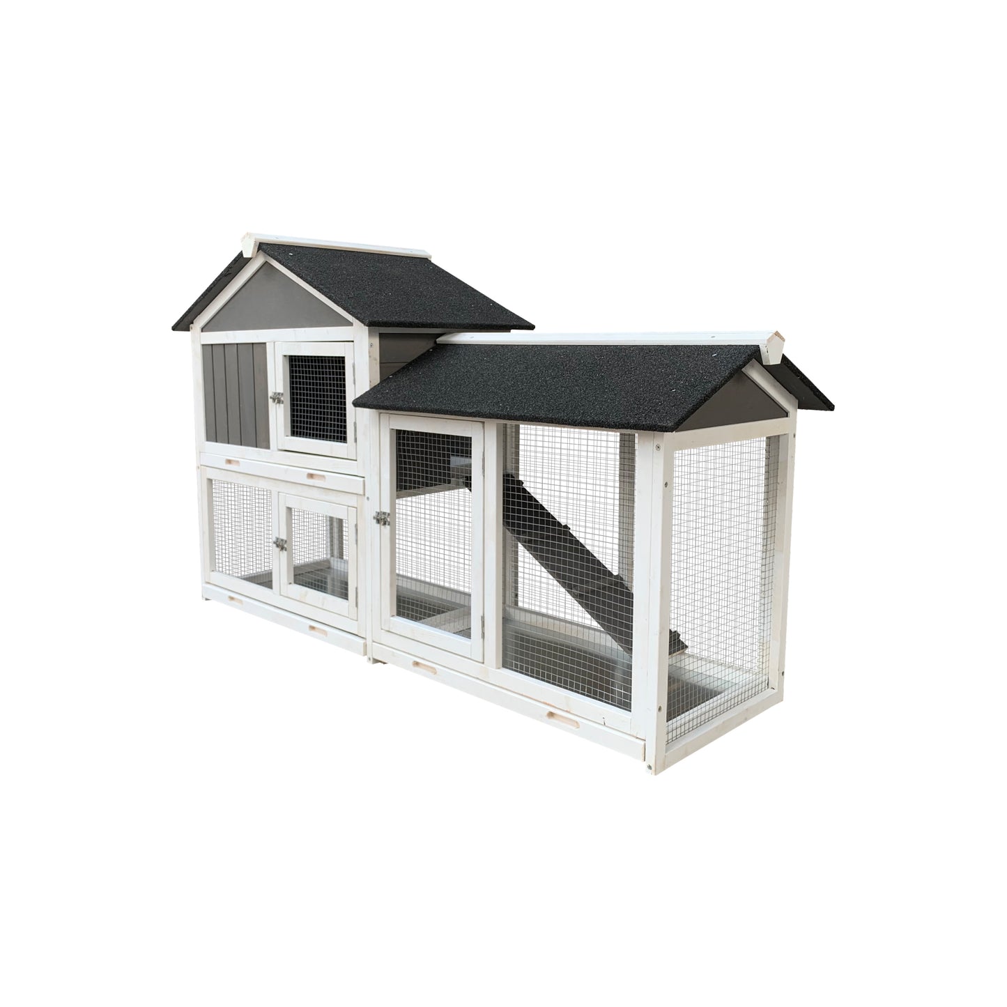 Removable Tray Ramp Outdoor Rabbit Hutch with Running Cage - Wooden, Spacious, and Convenient