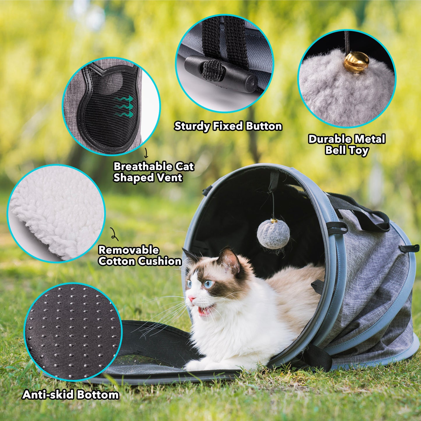 3 in 1 Cat Bed: Foldable Tunnel Pet Carrier Bag with Plush Balls - Ideal for Indoor Cats & Puppies - Travel-friendly, Toy Cat Bed - Multiple Colors & Sizes Available