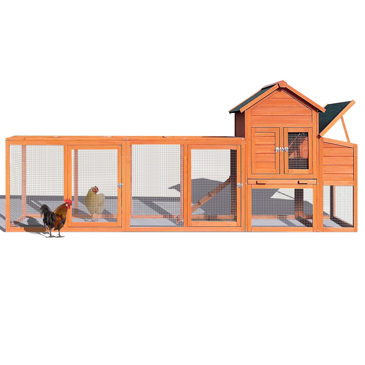 122" Large Wooden Chicken Coop | Outdoor Hen House with Nest Box & Wire Fence Poultry Cage | Spacious & Secure | Natural Wood Finish | 122" x [Dimensions]