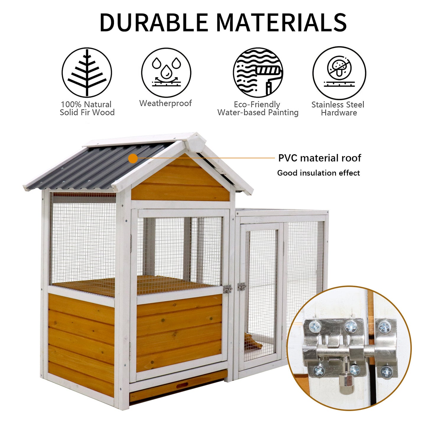 Large Outdoor Chicken Coop - Wooden Duck Coop with Nest Box, Bird Cage, Rabbit Cage - Waterproof PVC Board (Yellow Brown Gradient 80")