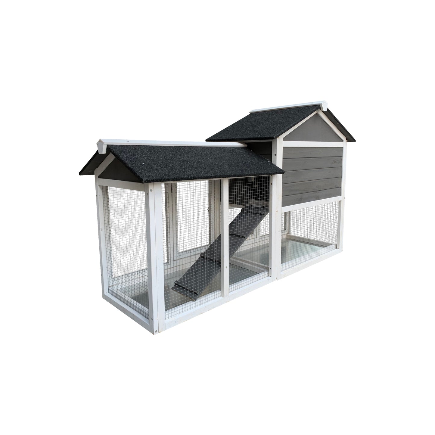 Removable Tray Ramp Outdoor Rabbit Hutch with Running Cage - Wooden, Spacious, and Convenient