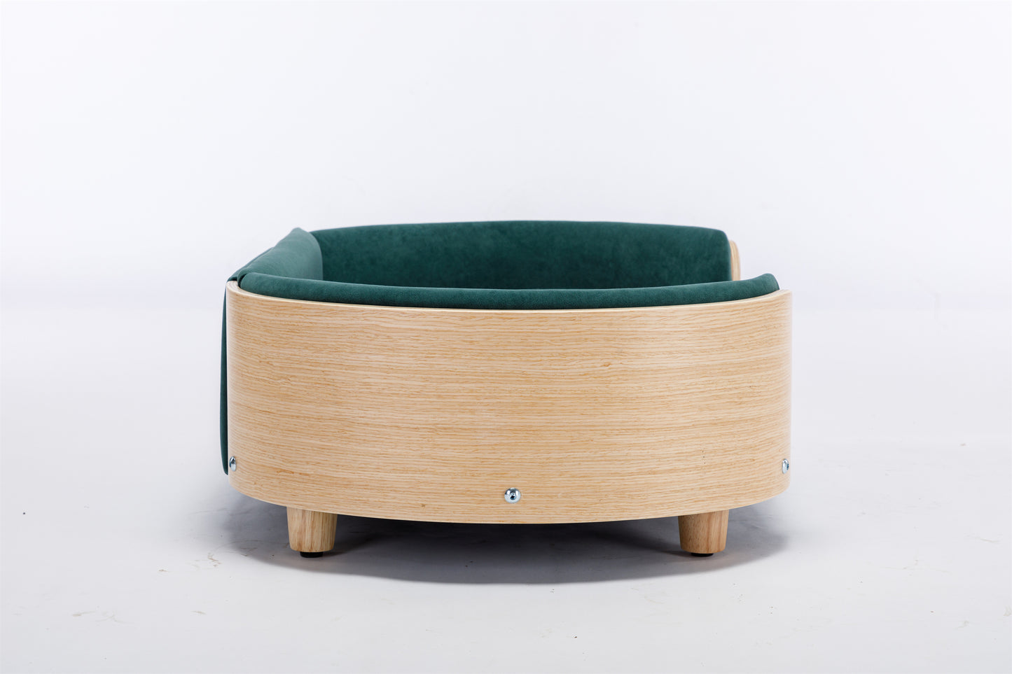 Scandinavian Style Elevated Dog Bed Pet Sofa: Solid Wood Legs, Bent Wood Back, Velvet Cushion - Mid Size, Dark Green