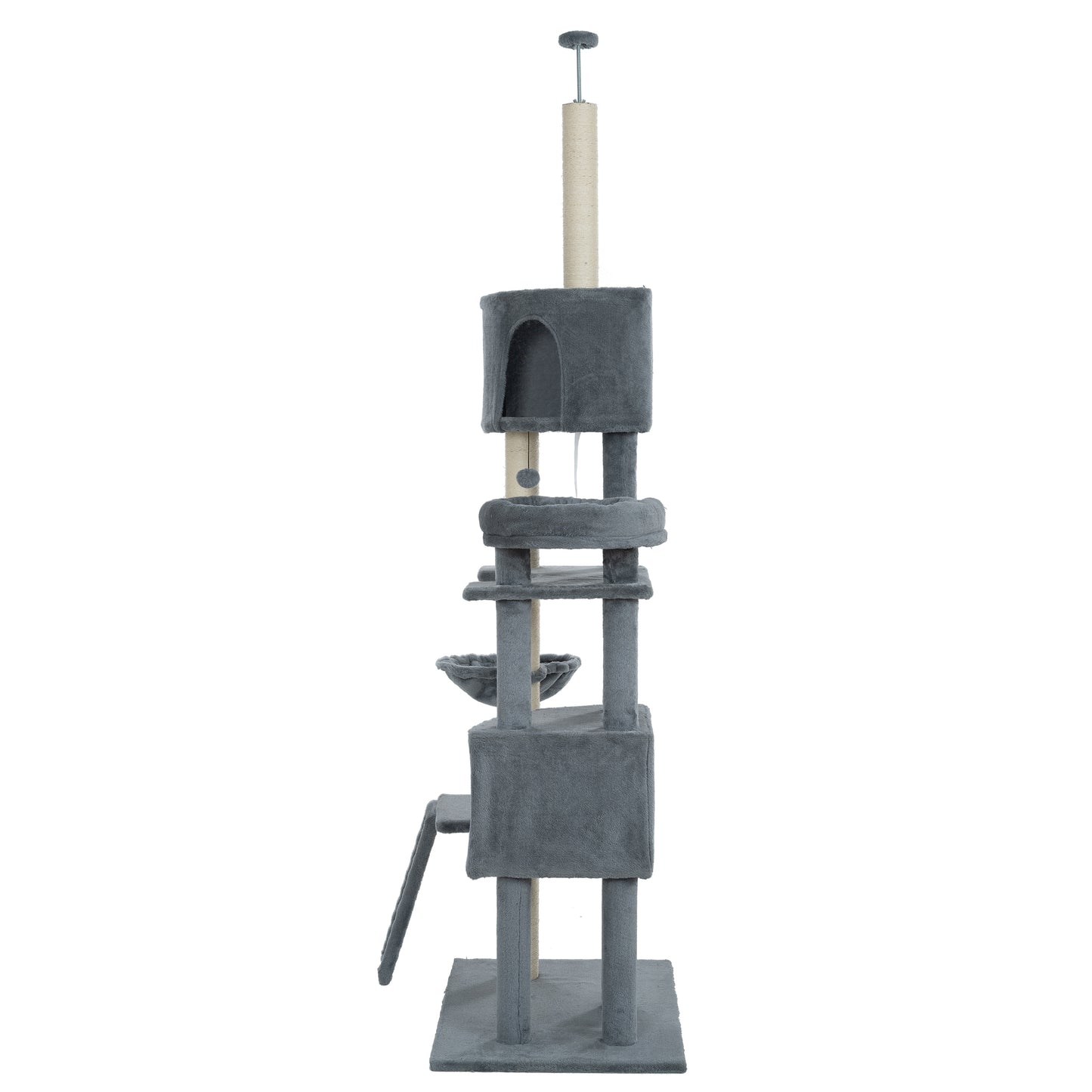 105-Inch Cat Tower for Indoor Cats, Multi-Level Cat Condo with Perches, Caves, Basket, and Scratching Board - Gray Color