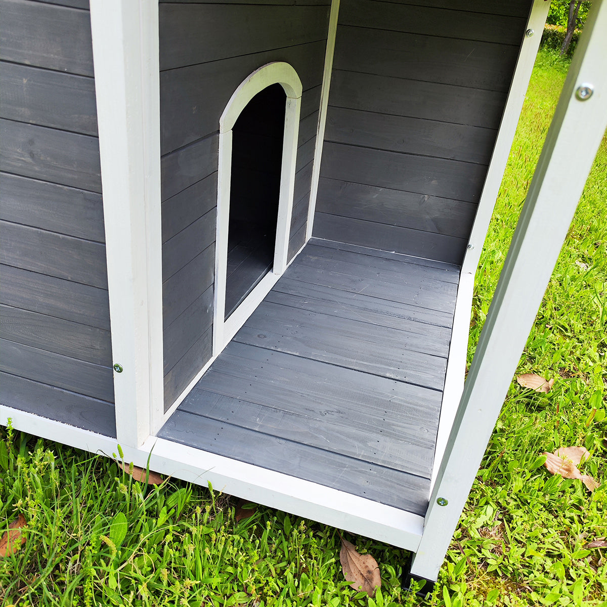 Large Outdoor Wooden Dog House: Waterproof, Windproof Kennel with Porch Deck - Provides Warmth, Comfort, and Shelter for Your Dog