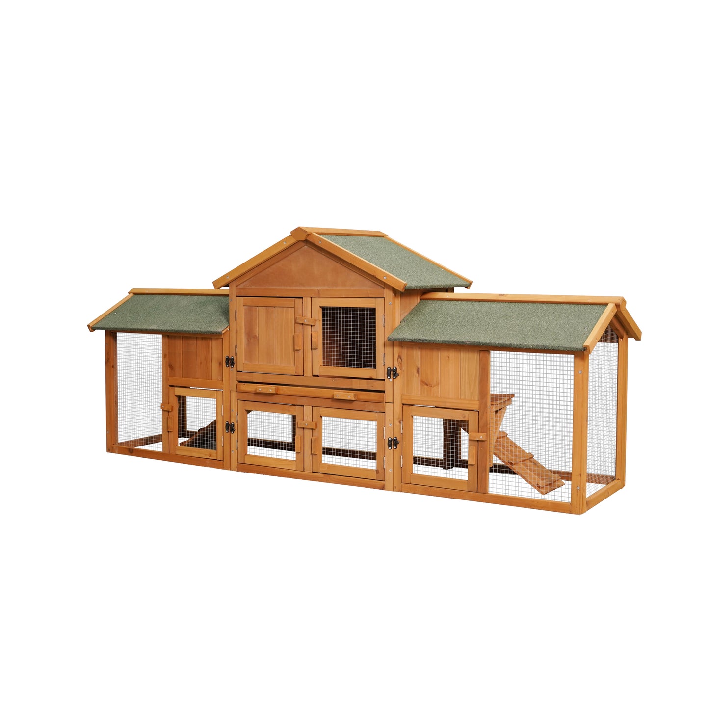 79.5" Extra Large Bunny Cage with 2 Runs House, Small Animal Habitats for Guinea Pigs & Hamster, Removable Tray, Two Tier, Waterproof Roof, Pet Supplies Cottage, Poultry Pen Enclosure