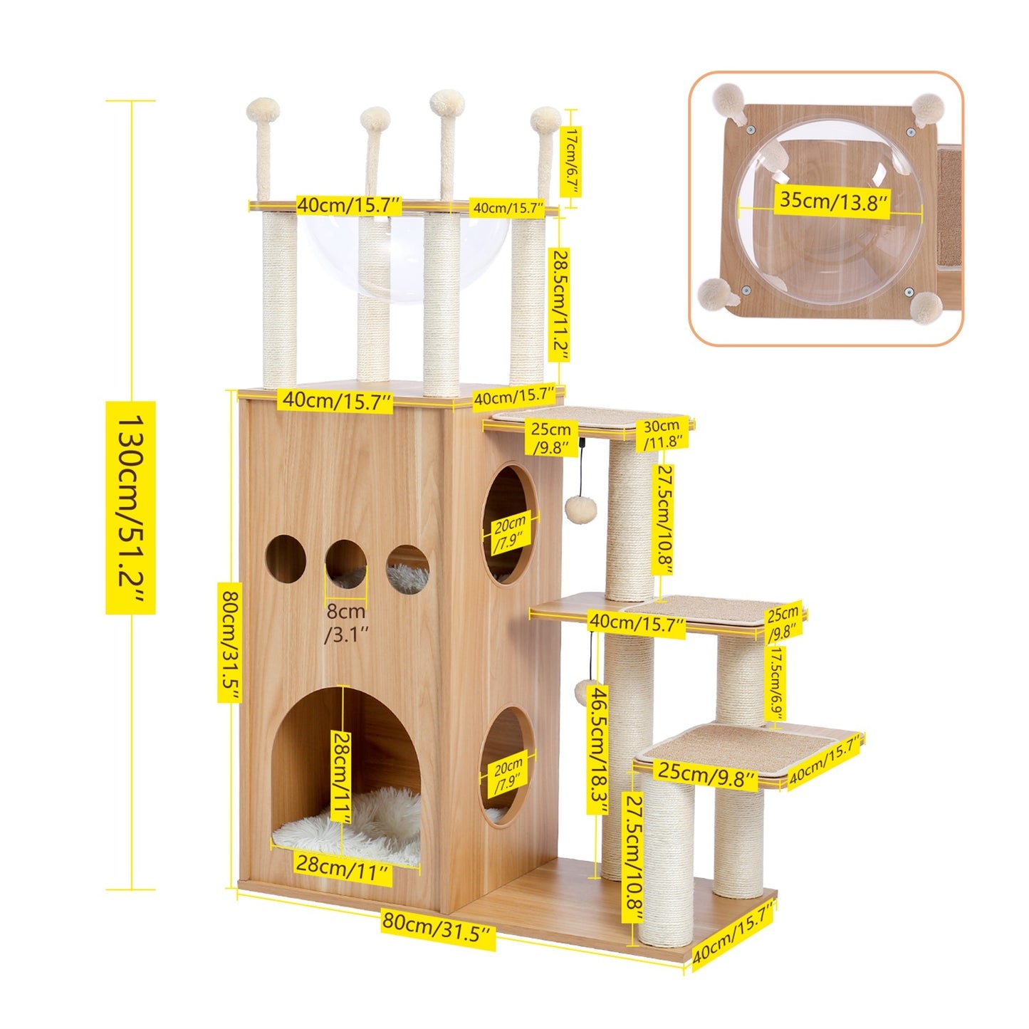 Cat Tree Modern Cat Tower with Fully Sisal Covering Scratching Posts, Deluxe Condos, Large Space Capsule Nest - Ultimate Feline Play and Rest Haven