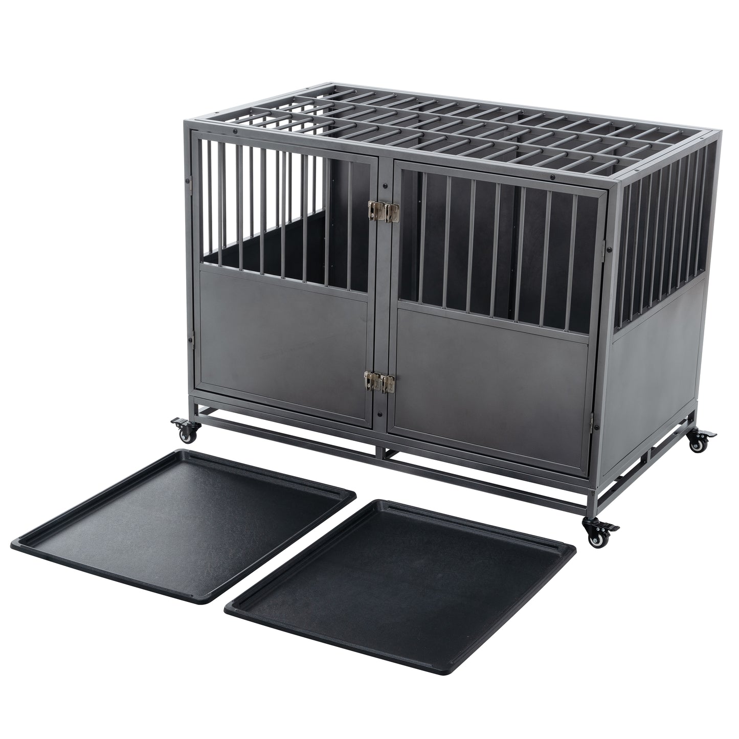 48-Inch Heavy Duty Dog Crate: Durable, Secure, & Spacious for Large Dogs | Easy Assembly | Rust-Resistant | Removable Tray | Two-Door Design | Black