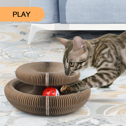 FluffyDream Magic Organ Cat Scratching Board - Interactive Scratch Pad, Ball, Durable, Reversible, Brown