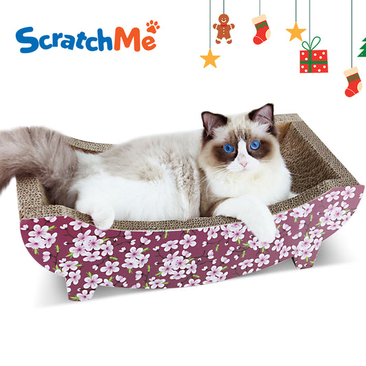 ScratchMe Cat Scratching Post Lounge Bed - Durable Recycle Board Pads Prevent Furniture Damage - Boat Shape Cardboard Scratcher - Ideal for Cats - Available in Various Sizes and Colors