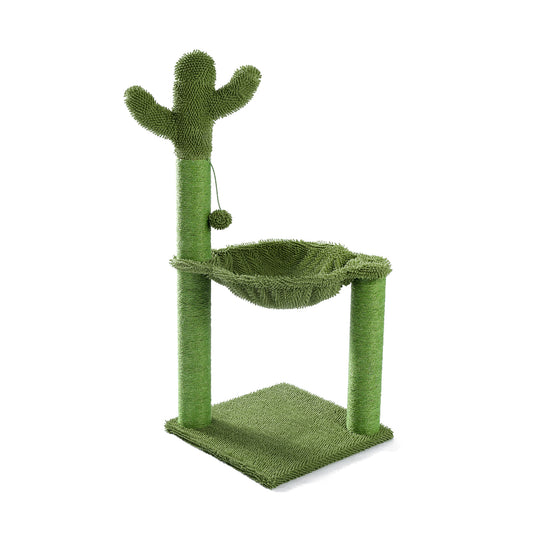 Cactus Cat Tree Cat Scratching Post with Hammock Play Tower, Full Wrapped Sisal Scratching Post for Cats - 93.5cm Green