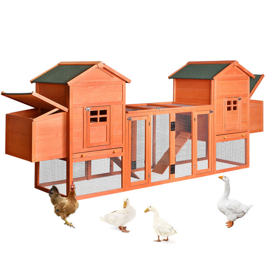 Outdoor Wooden Chicken Coop, 124" Large Hen Cage Rabbit House with Ventilation Door, Removable Ramp & Chicken Nesting Box - Ideal Bunny Hutch for Garden Backyard Pet House (Color: Natural Wood, Size: 124")