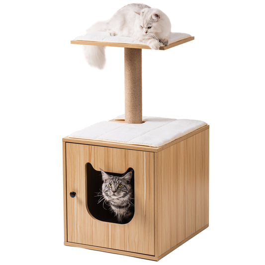 3-IN-1 Cat Litter Box Enclosure | Wooden Cat House with Hidden Cat Washroom & Scratching Post | Cat Bed Furniture - Ideal for Multi-Cat Homes | Space-Saving Design | Durable & Easy to Clean | Available in Various Sizes & Colors