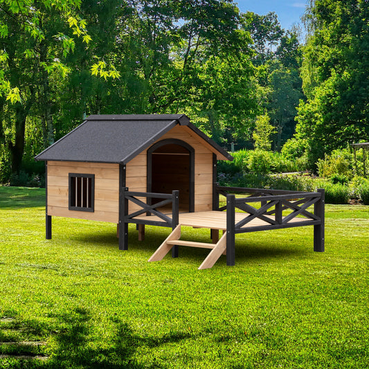 Outdoor Large Wooden Cabin Dog Kennel with Porch | Spacious & Stylish Pet House for All-Weather Comfort