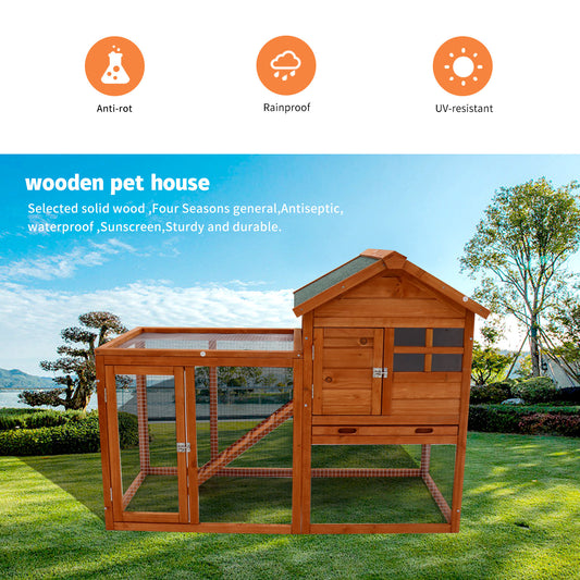 Deluxe Wooden Chicken Coop Hen House Rabbit Wood Hutch Poultry Cage Habitat (Natural) - Spacious and Sturdy Coop for Hen and Rabbit Shelter with Natural Wood Finish, Ideal for Poultry and Small Animals