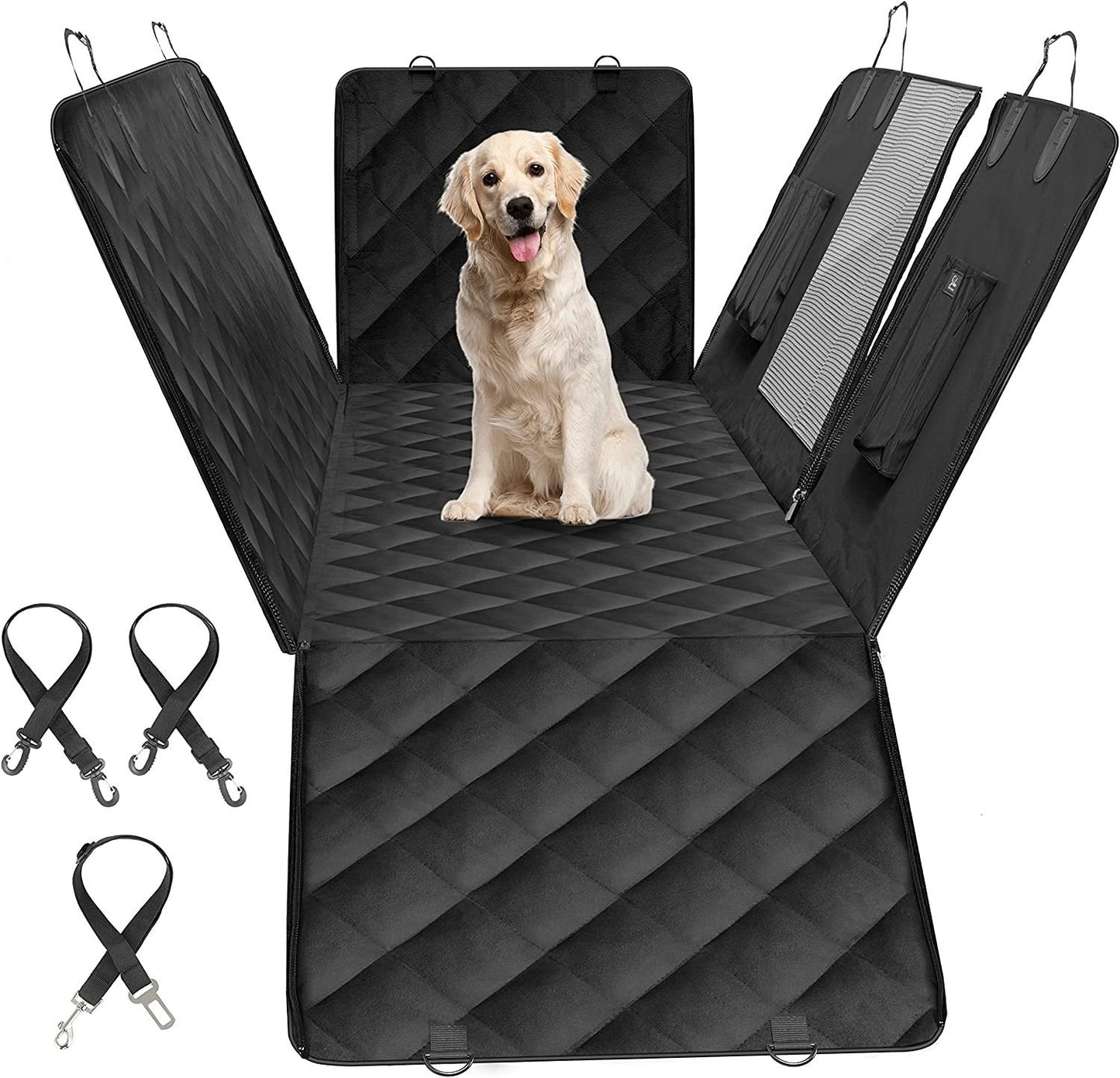 Simple Deluxe Dog Car Seat Cover for Back Seat - 100% Waterproof Pet Seat Protector with Mesh Window - Scratchproof & Nonslip Dog Hammock for Cars, Trucks, SUVs - X-Large Size