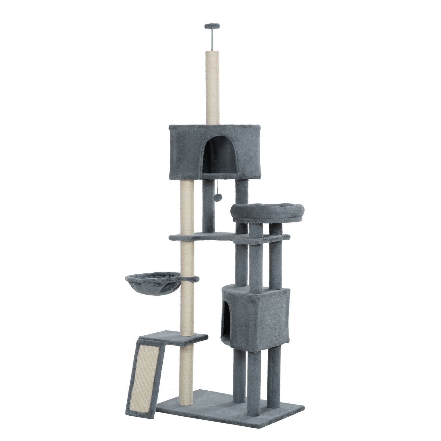 105-Inch Cat Tower for Indoor Cats, Multi-Level Cat Condo with Perches, Caves, Basket, and Scratching Board - Gray Color