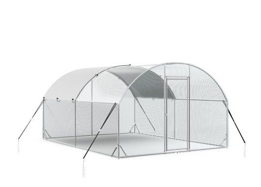 Large Metal Chicken Coop Upgrade with Tri-Supporting Wire Mesh Chicken Run & Water-Resistant Cover - Duck Rabbit House Outdoor (10'W x 13'L x 6.5'H)