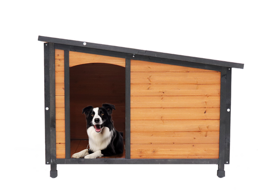 46" Outdoor & Indoor Heated Wooden Dog Kennel for Winter - Weatherproof, Large Size with Raised Feet, PVC Waterproof Roof - Ideal for Large Dogs (Gold/Red/Black, L)