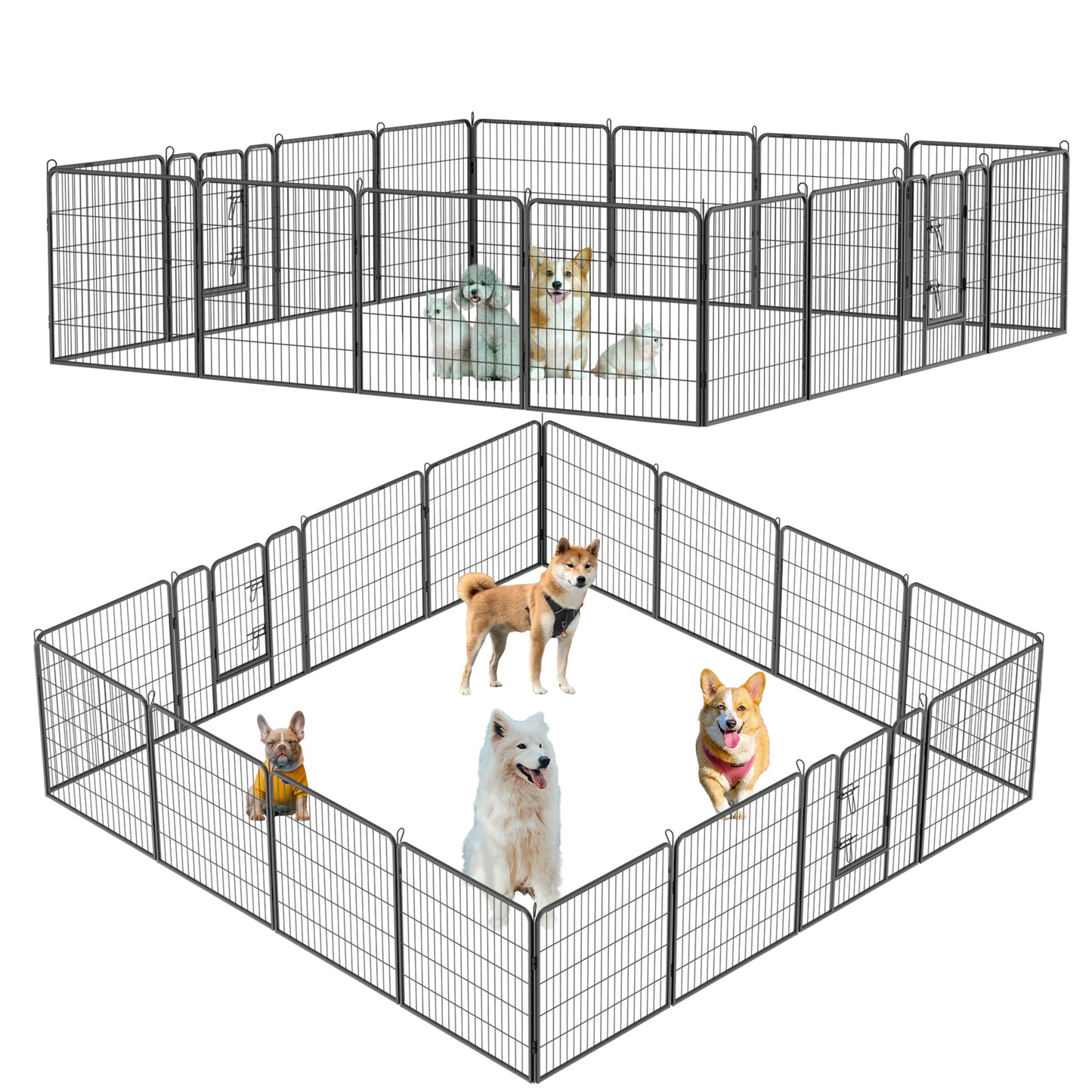 32" Height Foldable Dog Playpen with 16 Panels - Heavy Duty Metal Portable Dog Fence with Doors for Large/Medium/Small Pets. Anti-Rust Exercise Dog Pen for RV Camping Yard - Indoor/Outdoor Use.