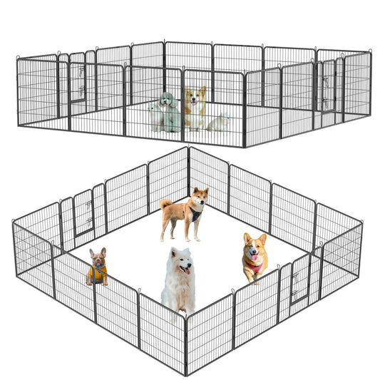 32" Height Foldable Dog Playpen with 16 Panels - Heavy Duty Metal Portable Dog Fence with Doors for Large/Medium/Small Pets. Anti-Rust Exercise Dog Pen for RV Camping Yard - Indoor/Outdoor Use.