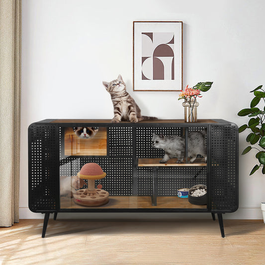 **"Spacious Cat House with Tempered Glass for Various Spaces - Ideal for Living Rooms, Hallways, and Studies - Available in Multiple Sizes and Colors"**