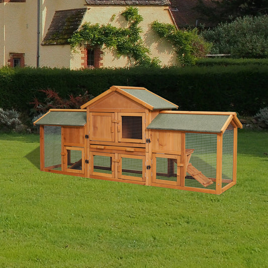 79.5" Extra Large Bunny Cage with 2 Runs House, Small Animal Habitats for Guinea Pigs & Hamster, Removable Tray, Two Tier, Waterproof Roof, Pet Supplies Cottage, Poultry Pen Enclosure