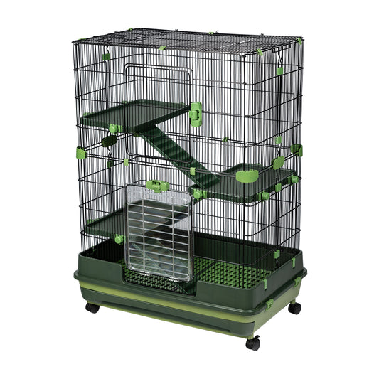 4-Tier 32" Small Animal Metal Cage - Height Adjustable with Lockable Top-Openings - Removable for Rabbit Chinchilla Ferret Bunny Guinea Pig - Suitable for Hamsters - Green