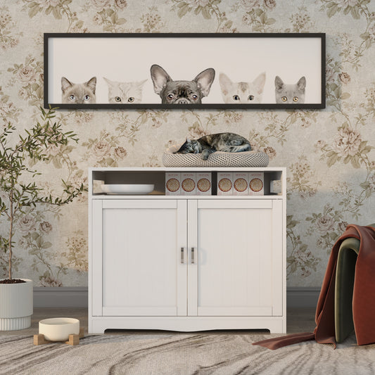 Litter Box Enclosure: Cat Litter Box Furniture with Hidden Plug, 2 Doors, Indoor Cat Washroom Storage Bench Side Table Cat House, Large Wooden Enclused Litter Box House, White