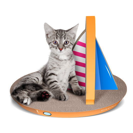 Cat Condo Scratcher Post Cardboard Sailboat Shape 21.26x13.78x15.75 inch - Durable and Stylish Cat Scratching Board for Healthy Scratching and Play