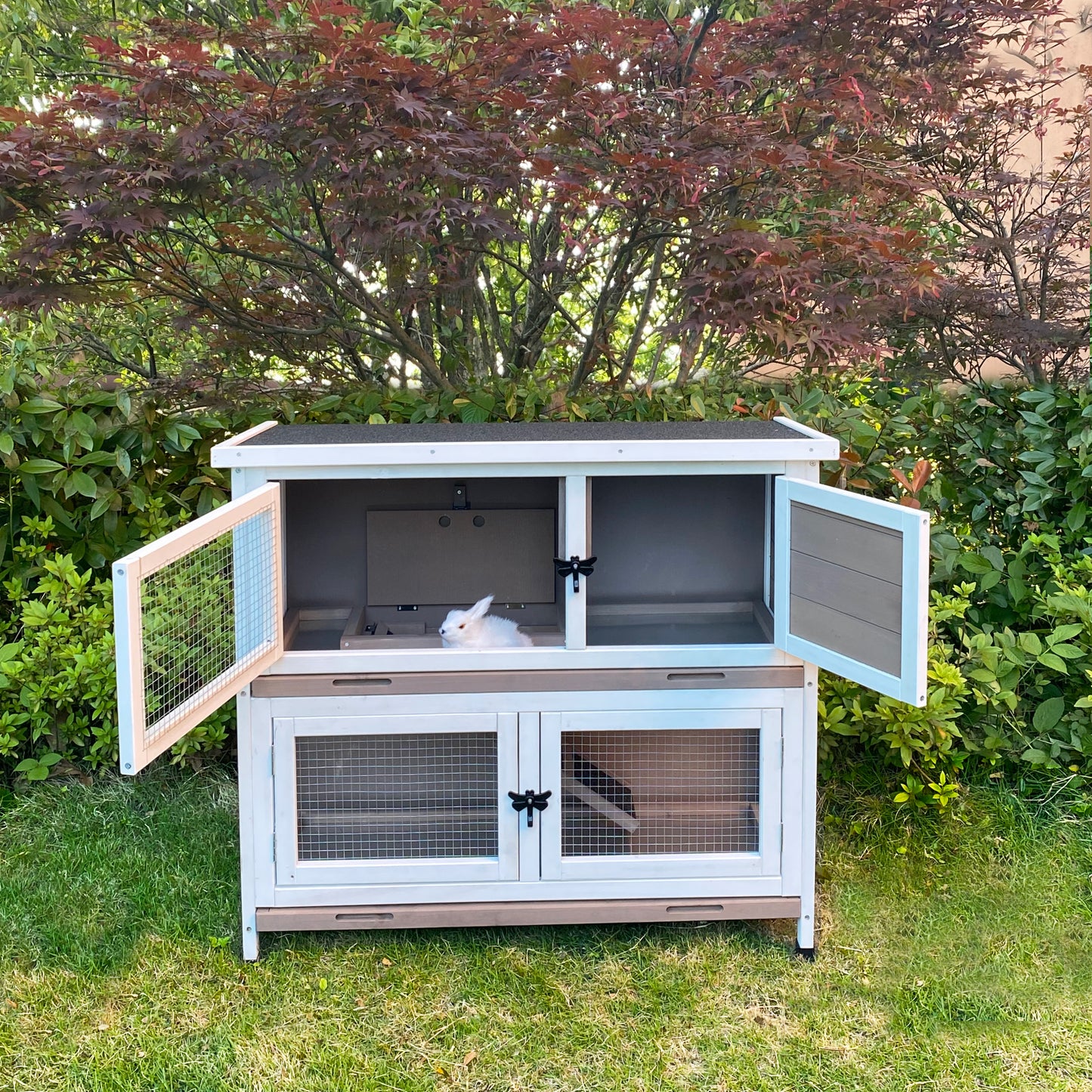 Double Rabbit Cage with Climbing Ladder and Tray: Easy-Cleaning Hutch for Small Animals. Play Cage for Rabbits and More - Convenient Size and Color Options Available